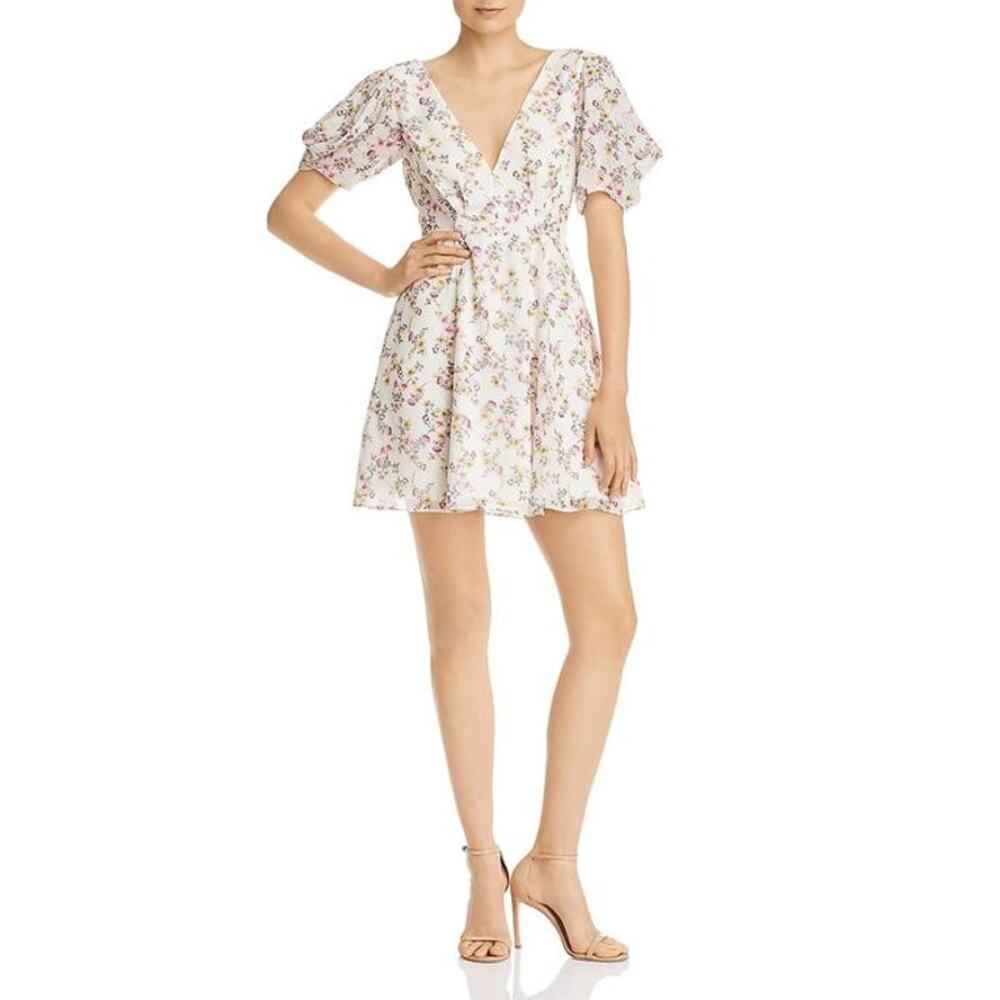 Fame and Partners Longina Floral Print Mini Dress Garland Ivory Size 10